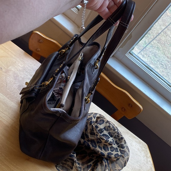 Coach purse bag F-19044 leather brown 12(14)x9x4” pre-owned - Picture 9 of 17